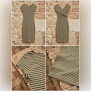 Striped Olive & Cream Midi Dress